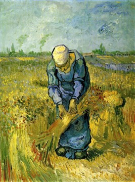  Millet Oil Painting - Peasant Woman Binding Sheaves after Millet Vincent van Gogh